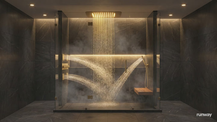 Brushed Gold Spa LED Ceiling Mount Flush  LED 23" X 15"  Waterfall,Mist 5 Way functions shower system