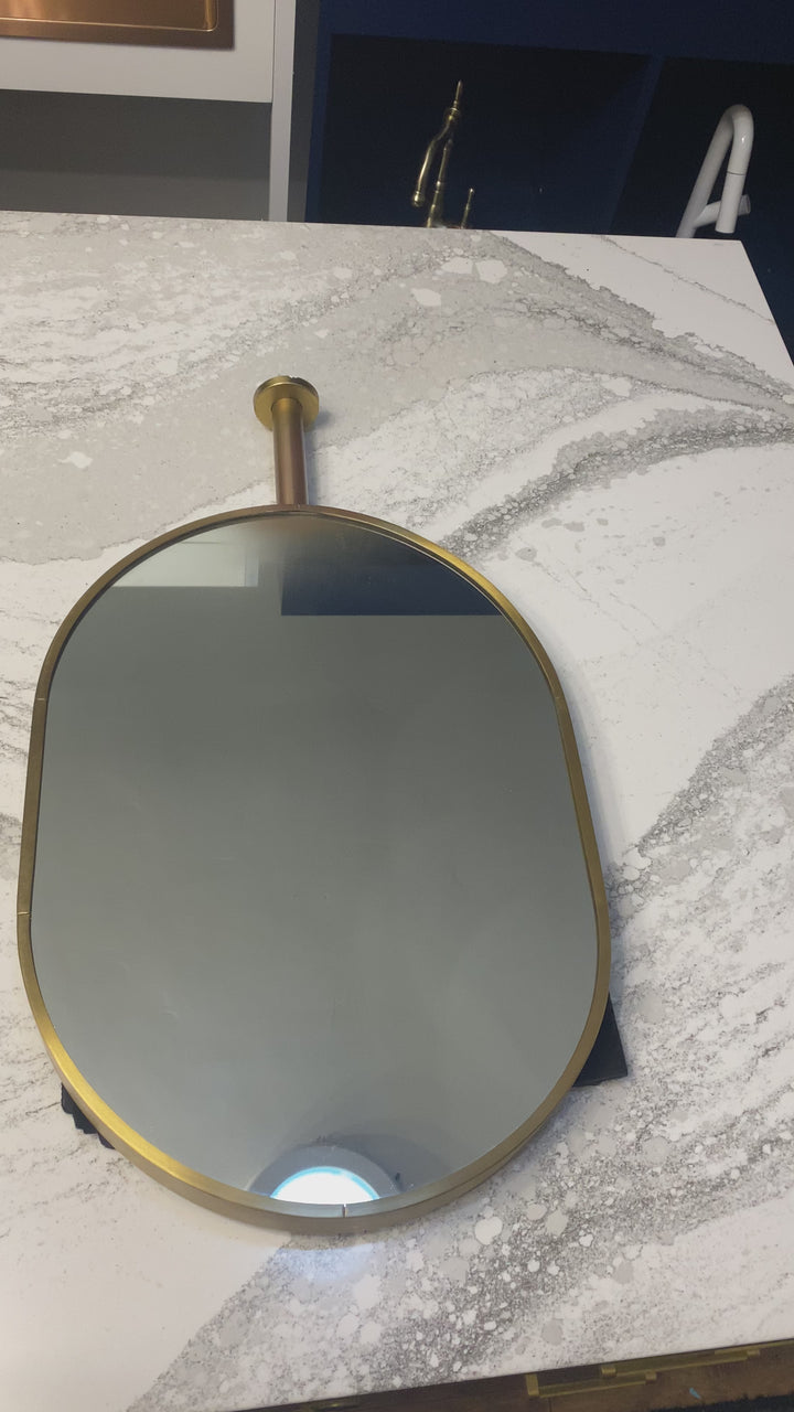 STOCK- READY TO SHIP-Brushed Gold Oval NO LED Ceiling Suspended Mounted Mirror 14"x20