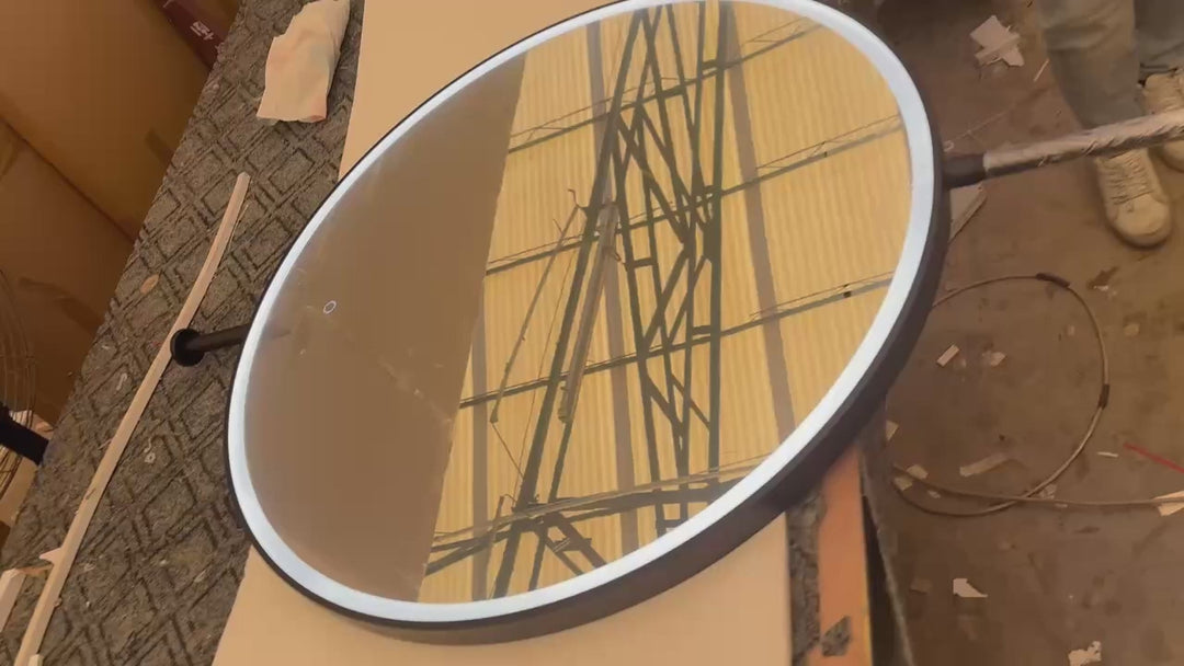 STOCK- Black Round Ceiling Suspended 1 side LED Mirrors