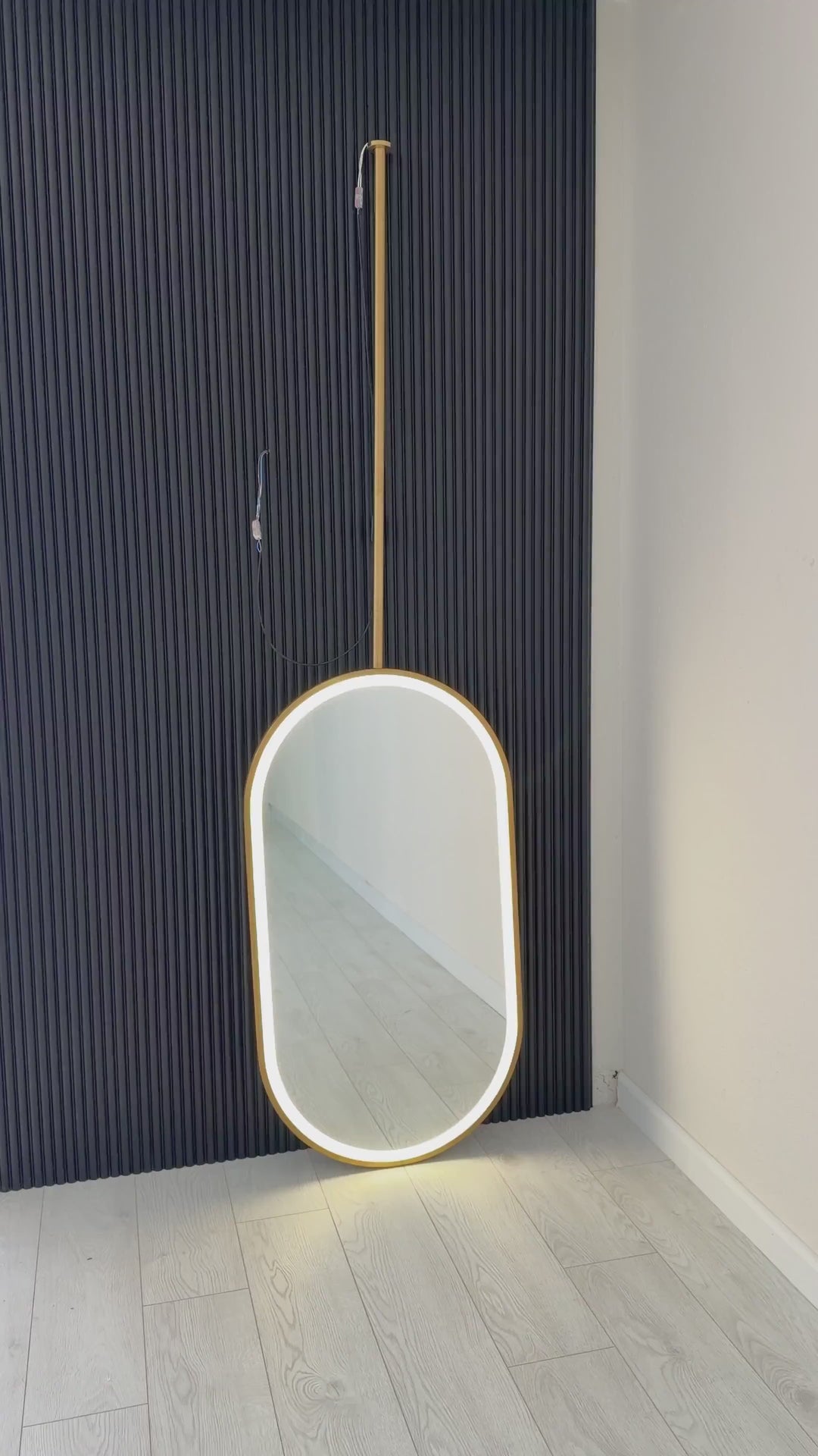 STOCK READY TO SHIP- PARIS II-Brushed Gold Oval One side Suspended Ceiling Mounted Bathroom LED Mirror 20"x40"