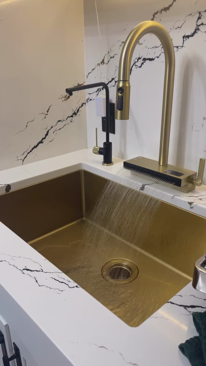 Munich II -waterfall kitchen LED display faucet with dual pull out sprayer