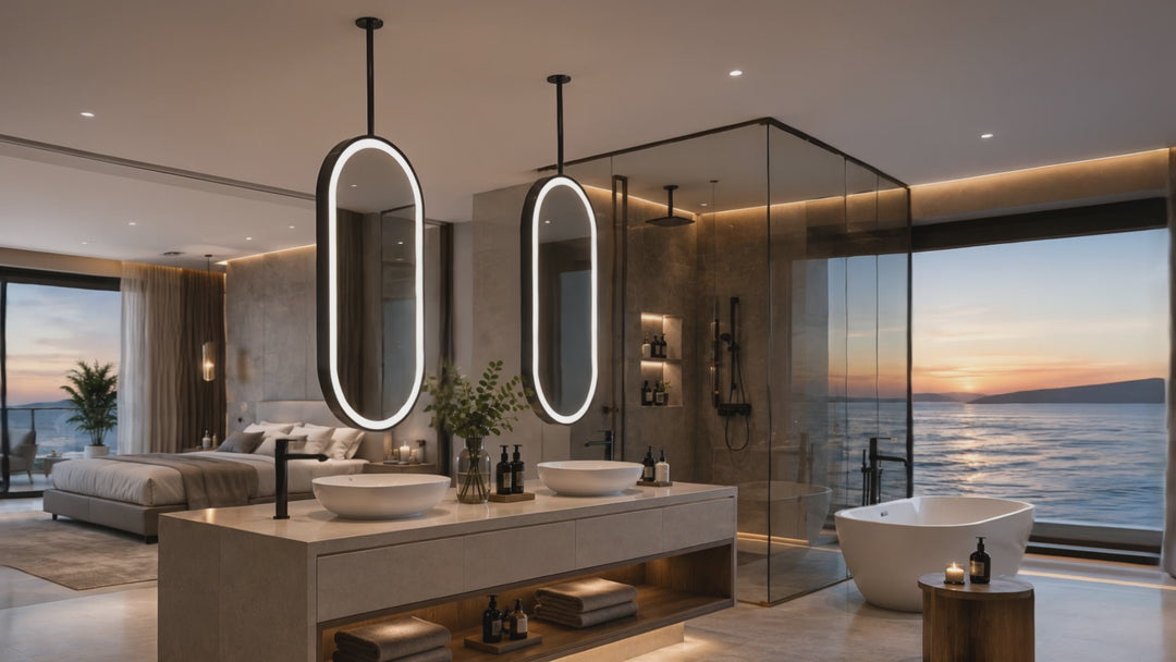 STOCK READY TO SHIP-PARIS Black- Oval -1 Side Ceiling Mounted Suspended LED Mirror