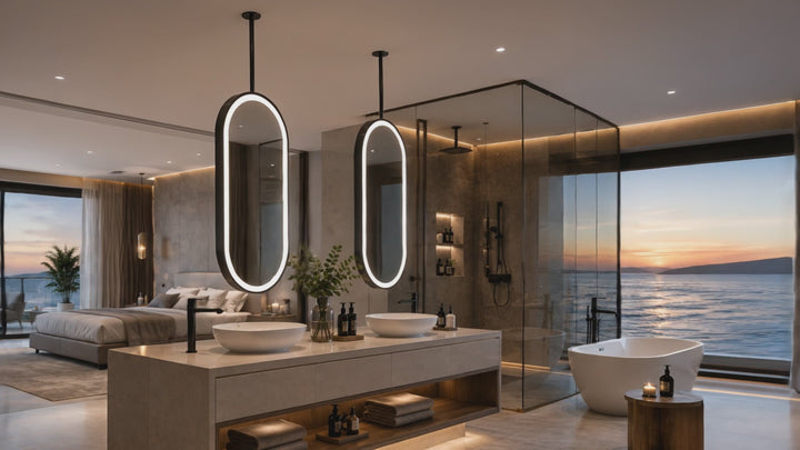 STOCK READY TO SHIP-PARIS Black- Oval -1 Side Ceiling Mounted Suspended LED Mirror