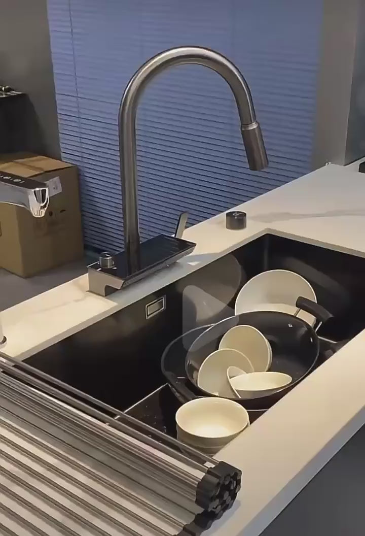 Munich-waterfall kitchen LED display faucet with dual pull out sprayer