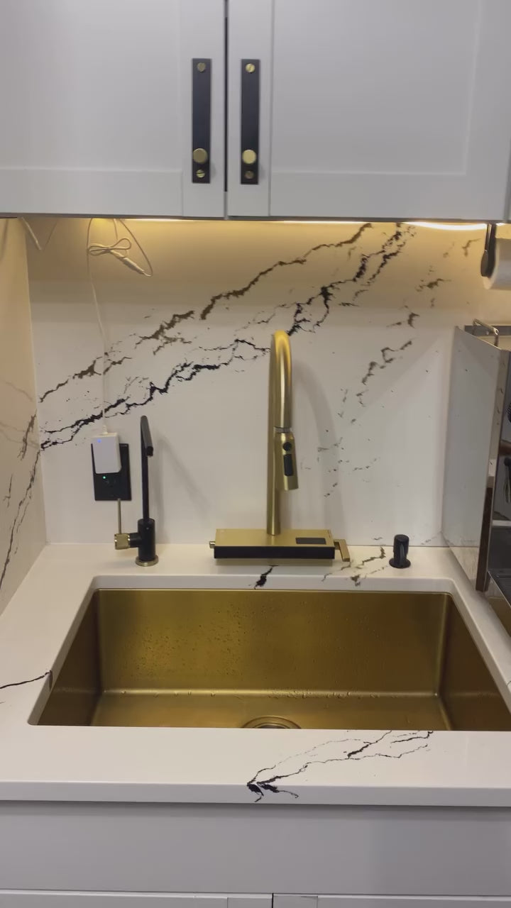 Brushed Brass-16 Gauge Commercial Grade Kitchen Sink Single Bowl 304 Stainless Steel with Nano Coated Technology