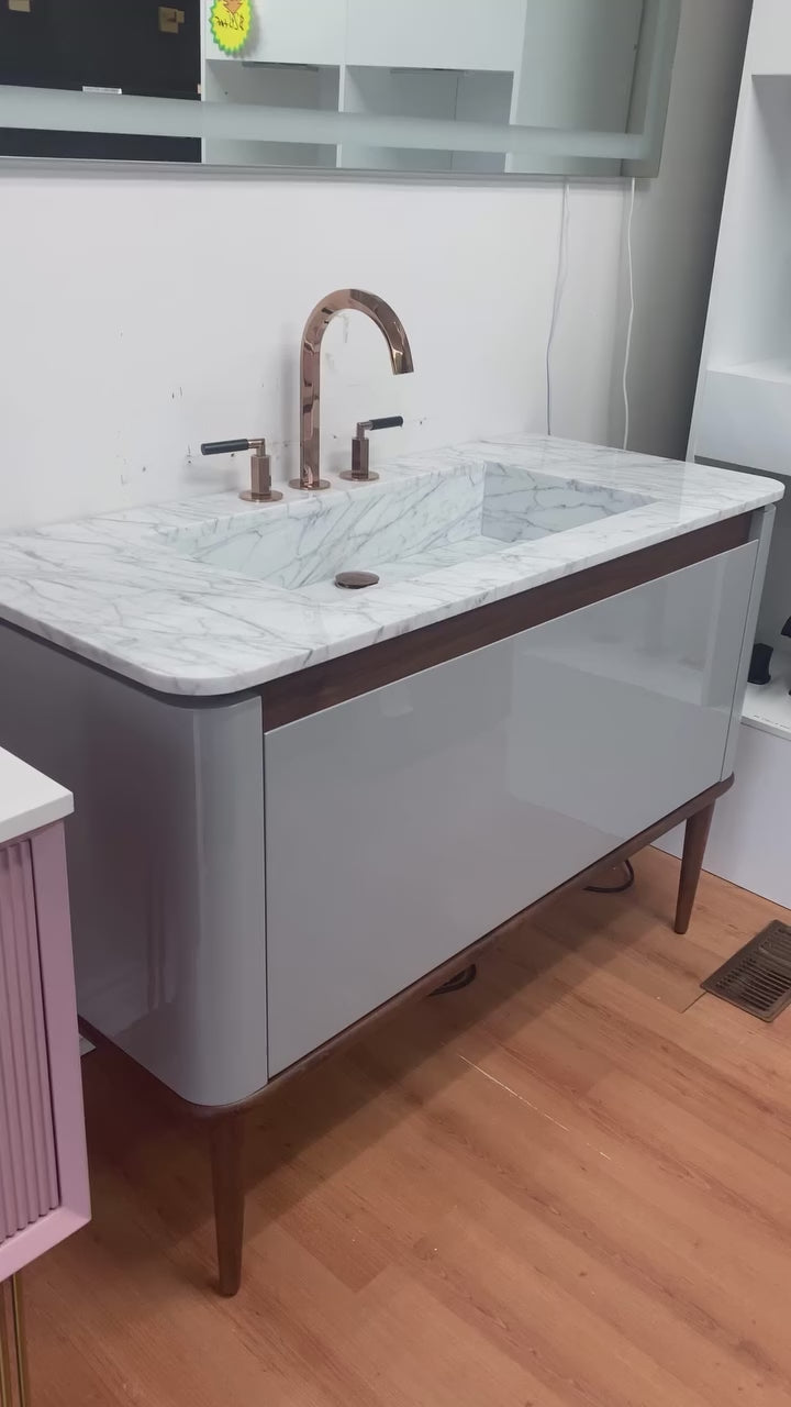 Turin- Grey-Gloss single bowl 2 Front Legs Walnut Wood Bathroom Vanity Set 48"