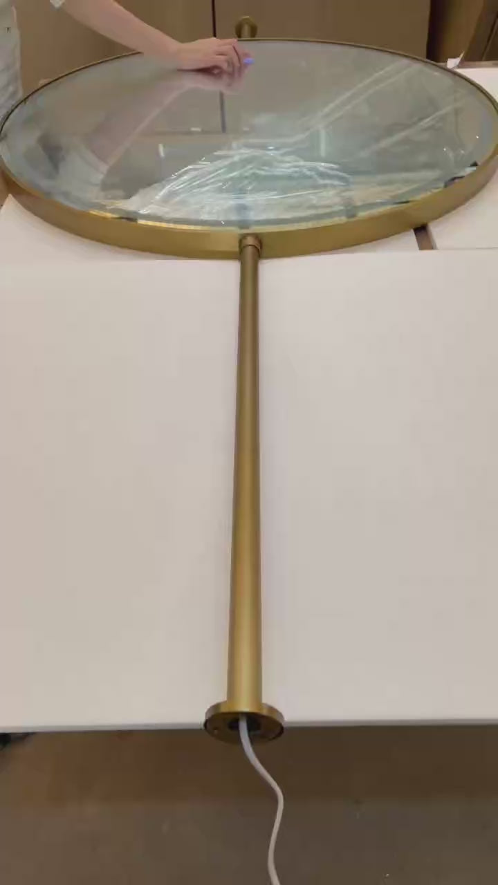 STOCK READY TO SHIP -Round Ceiling mount brushed gold LED mirror 28"