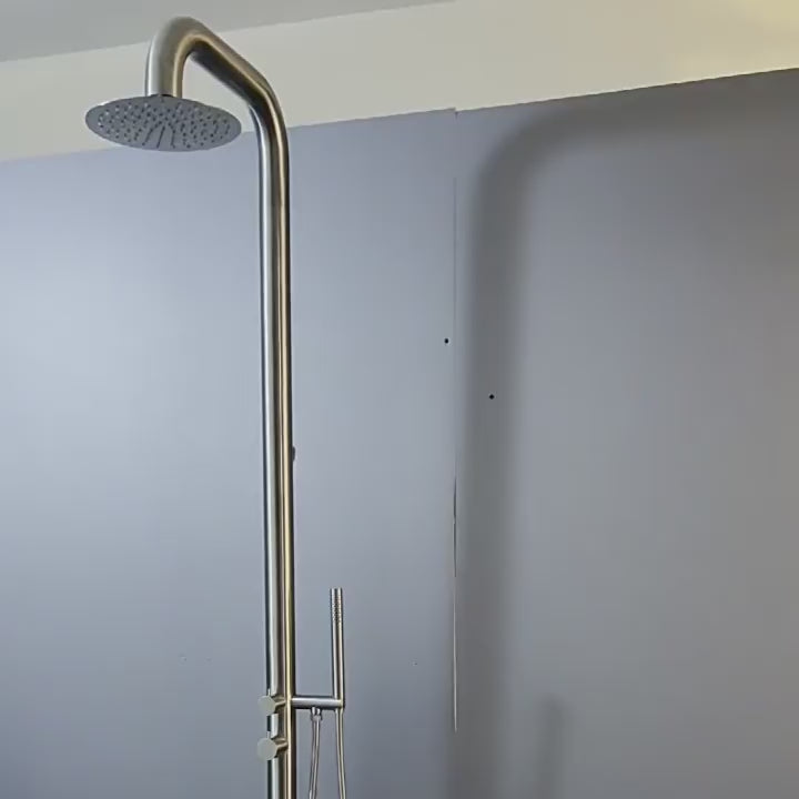 Brushed Gold 304 Stainless Steel Column Set Freestanding Garden Swimming Pool Rain Outdoor Shower 88" Height