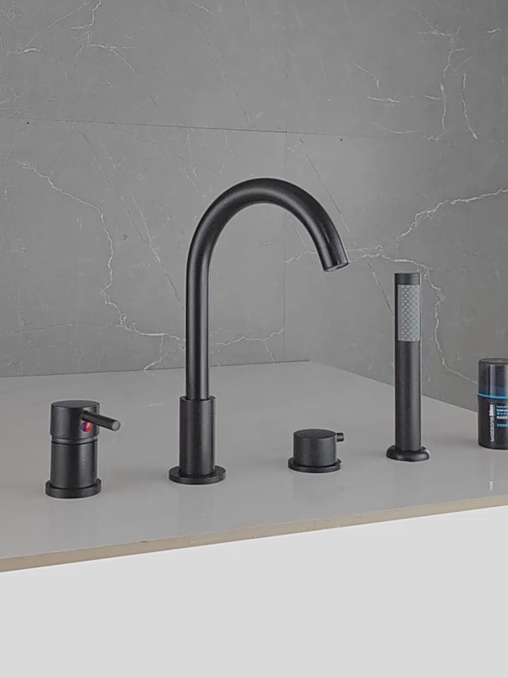 Romano- Deck Mounted 4 holes Roman Bathtub Faucet Set with Handheld Shower Tub Faucet Hot and Cold Water Mixer