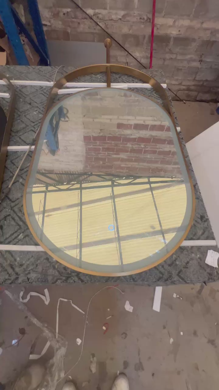 STOCK READY TO SHIP- Nordic- Oval shape Brushed Gold LED light celing mounted bathroom mirror