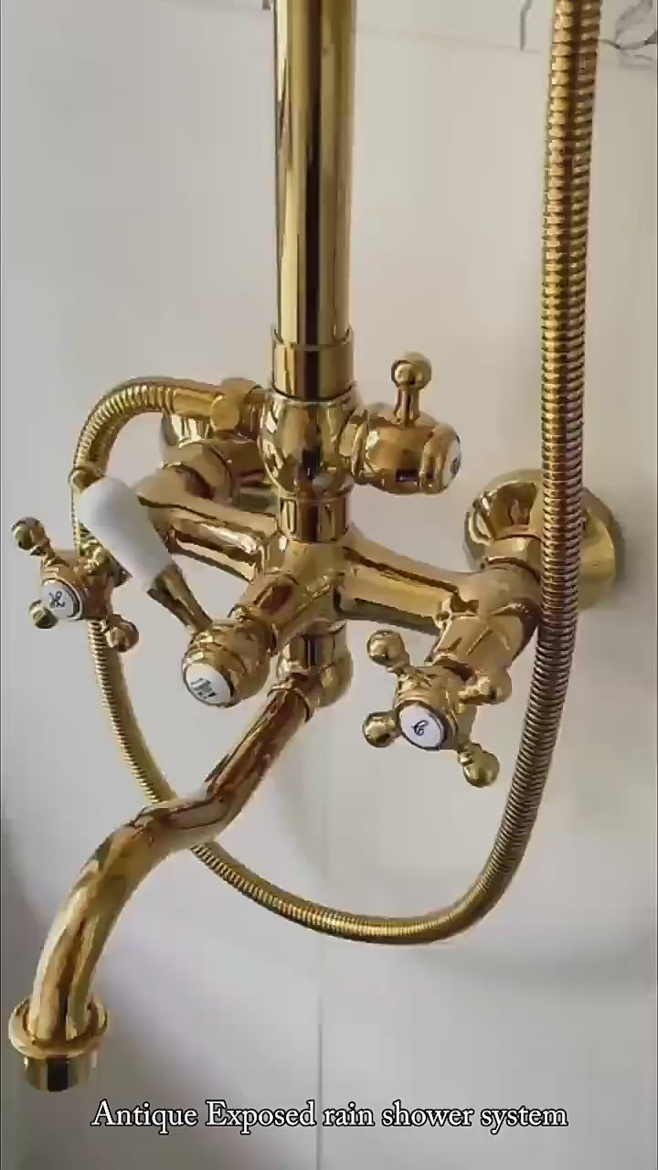 Austria-Gold Polished Brass Victorian Exposed Thermostatic Shower system