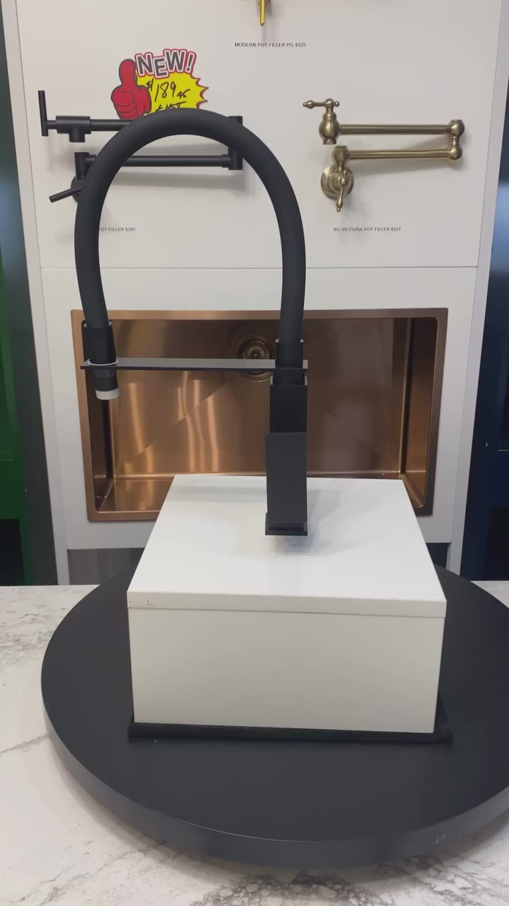 PACO-Black square kitchen faucet pull out rubber black hose