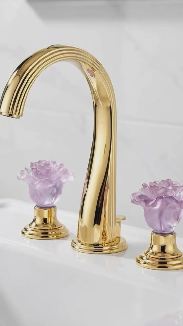 Camelia- Rose Gold Crystal Handles 8" Inch Wide Spread Faucet