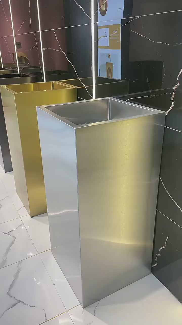 Nordic design Square Brushed Gold - Stainless Steel Floor Standing Pedestal Sink 16"x16"X31.5" H