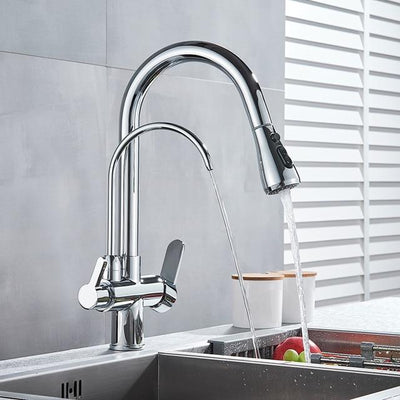 Chrome 2 way reverse Osmosis faucet and kitchen faucet pull out spray