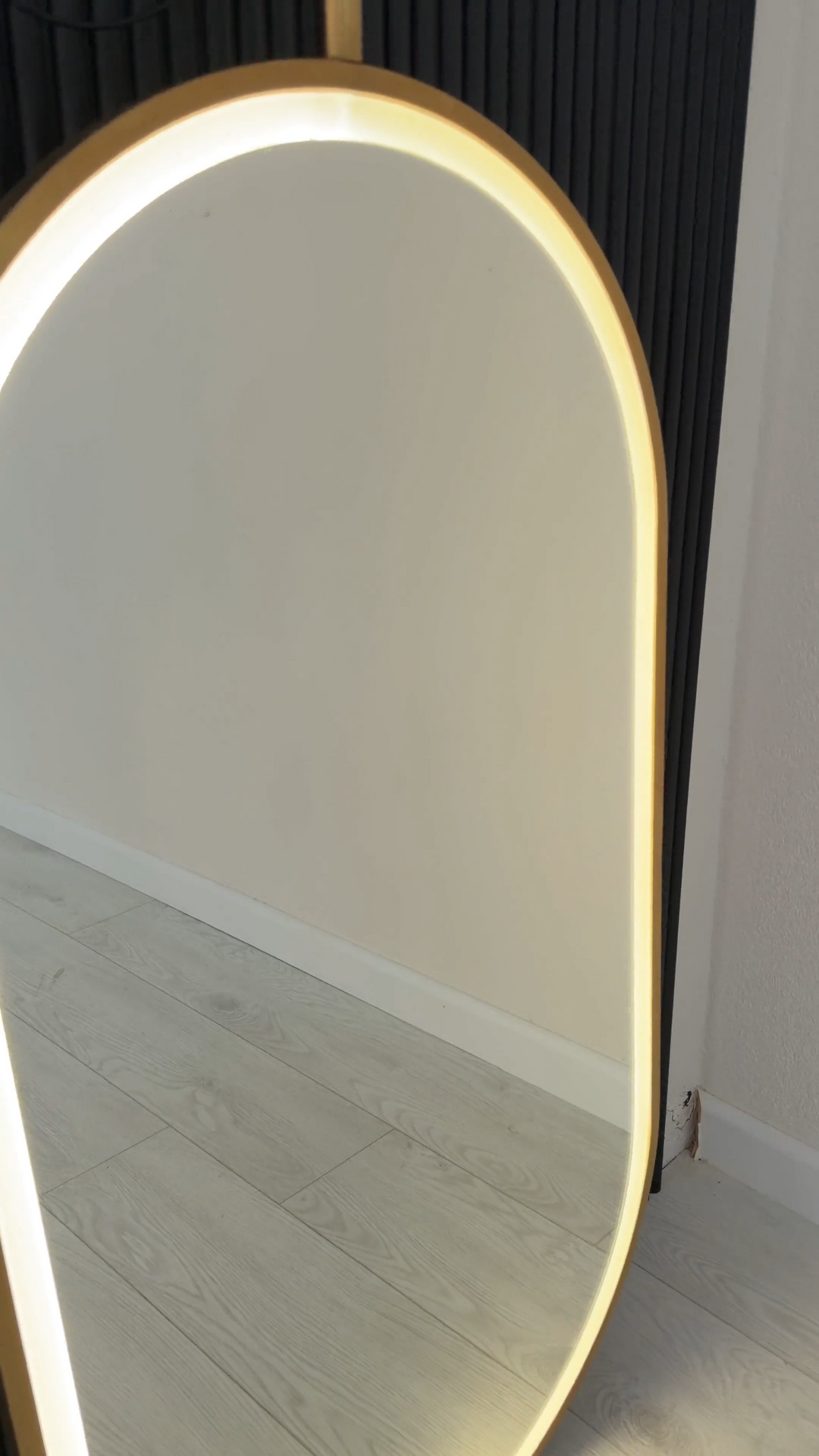 STOCK READY TO SHIP- PARIS II-Brushed Gold Oval One side Suspended Ceiling Mounted Bathroom LED Mirror 20"x40"