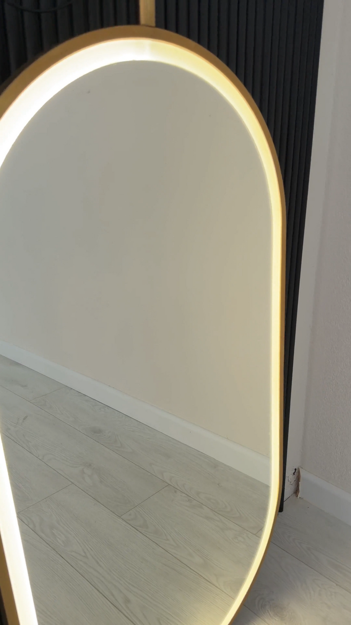 STOCK READY TO SHIP- PARIS II-Brushed Gold Oval One side Suspended Ceiling Mounted Bathroom LED Mirror 20"x40"