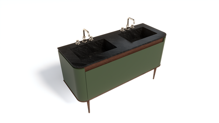 Turin- 60" Green Solid Walnut Wood Double sink bathroom vanity set