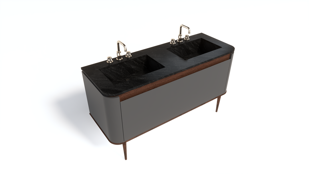 Turin- 60" Green Solid Walnut Wood Double sink bathroom vanity set