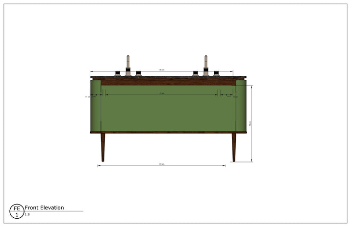 Turin- 60" Green Solid Walnut Wood Double sink bathroom vanity set