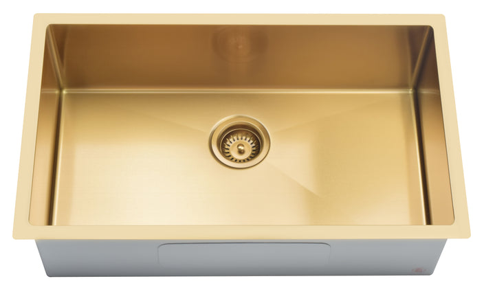 Brushed Brass Gold Undermount 100%-16 Gauge Commercial Grade Kitchen Sink Single Bowl 304 Stainless Steel with Nano Coated Technology