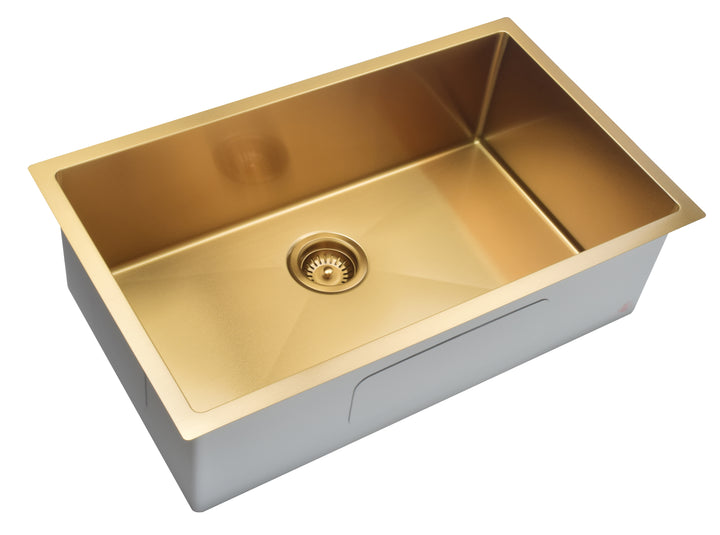 Brushed Brass Gold Undermount 100%-16 Gauge Commercial Grade Kitchen Sink Single Bowl 304 Stainless Steel with Nano Coated Technology