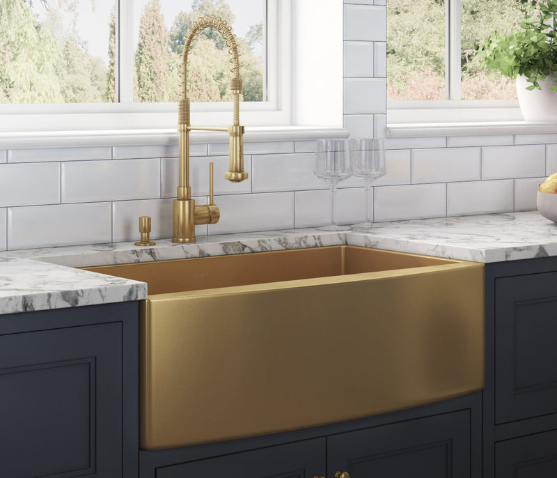 Brushed Gold Single Bowl Farmer Apron Kitchen Sink