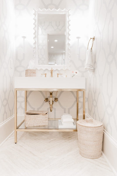 MILANO-Modern Exposed Console Brushed Gold Metal Steel Trim with 6" Natural Marble Bianco Carrera Marble Set 36"