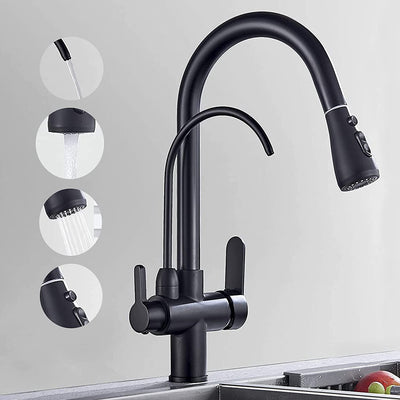 Black 2 way kitchen and cold water filter faucet