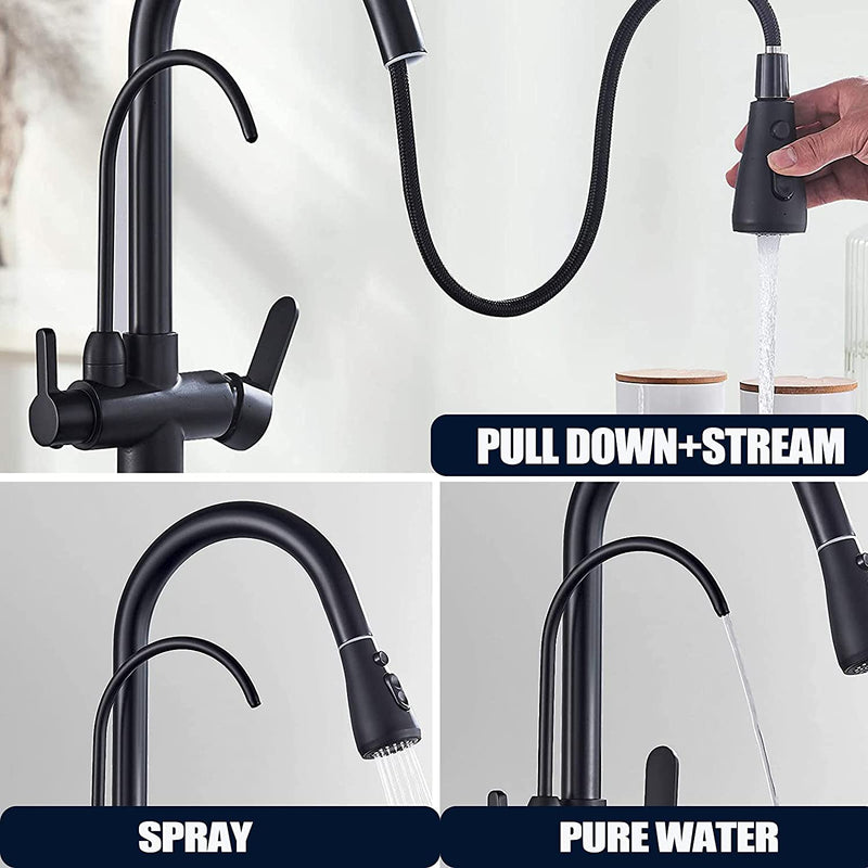 Black 2 way kitchen and cold water filter faucet