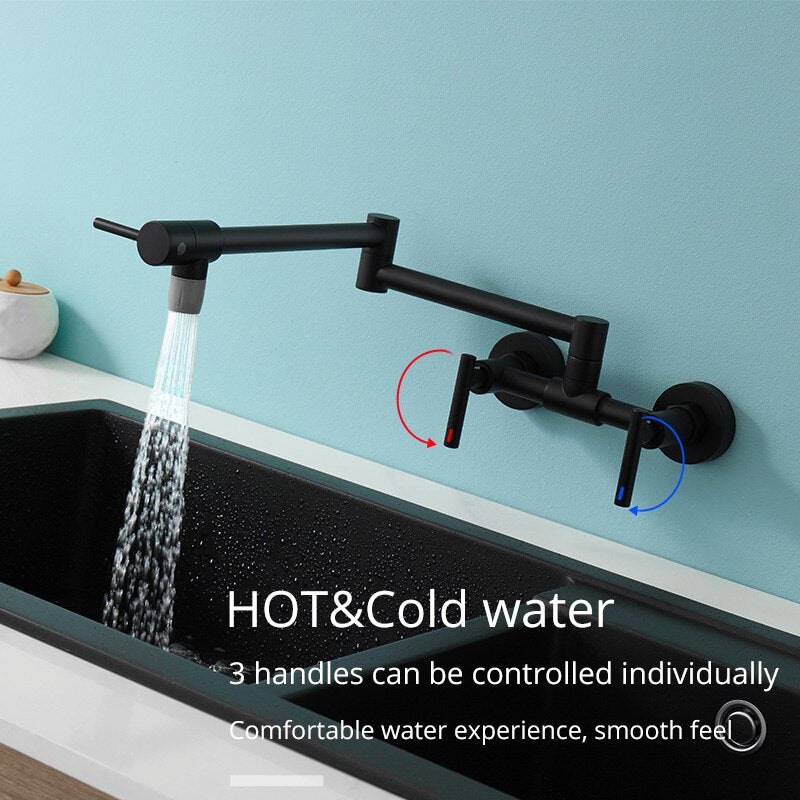 Black hot and cold water mixer wall mounted pot filler faucet