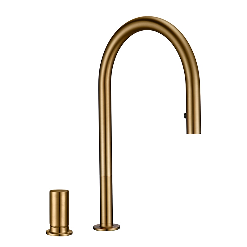 BAROLO-Black-Grey Gun-Brushed gold tall kitchen island separate lever control dual sprayer kitchen faucet