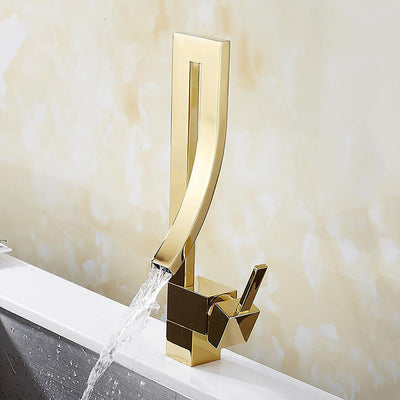 Rose Gold waterfall Single Hole Bathroom Faucet