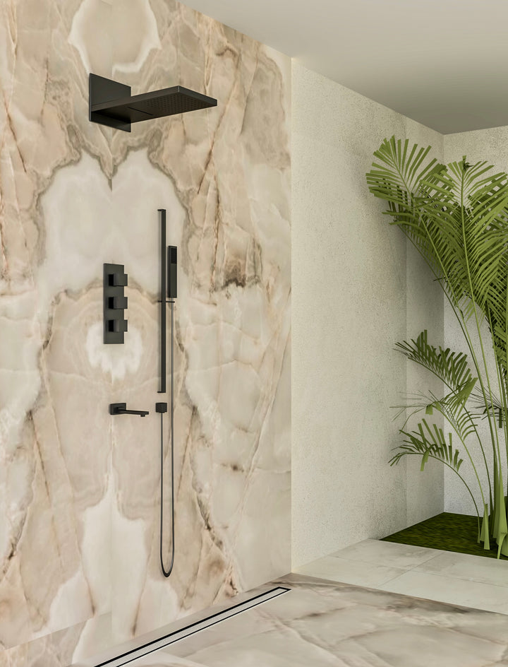 CSA- Waterfall Square 4 way  Way Thermostatic Waterfall Rain Head Shower Kit