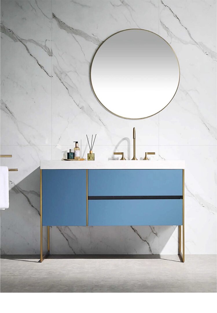 BELLA-Sky blue - freestanding bathroom vanity with brushed gold trim 48"