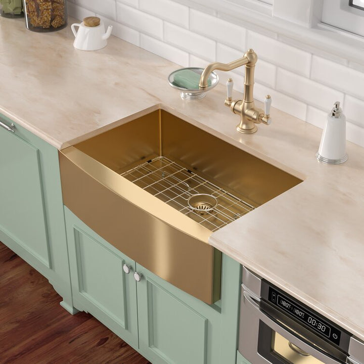 Cafe-Brushed Gold Single Bowl Farmer Apron 16 gauge commercial grade Kitchen Sink