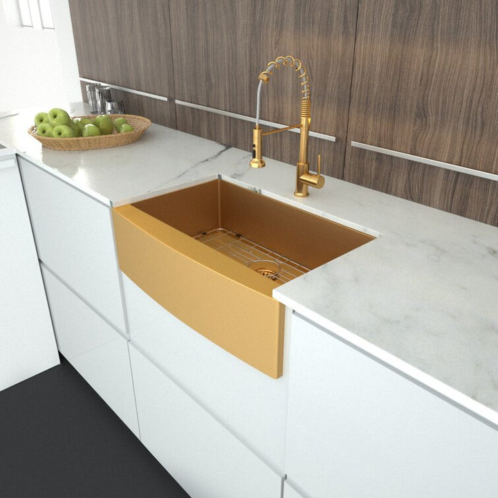 Cafe-Brushed Gold Single Bowl Farmer Apron 16 gauge commercial grade Kitchen Sink