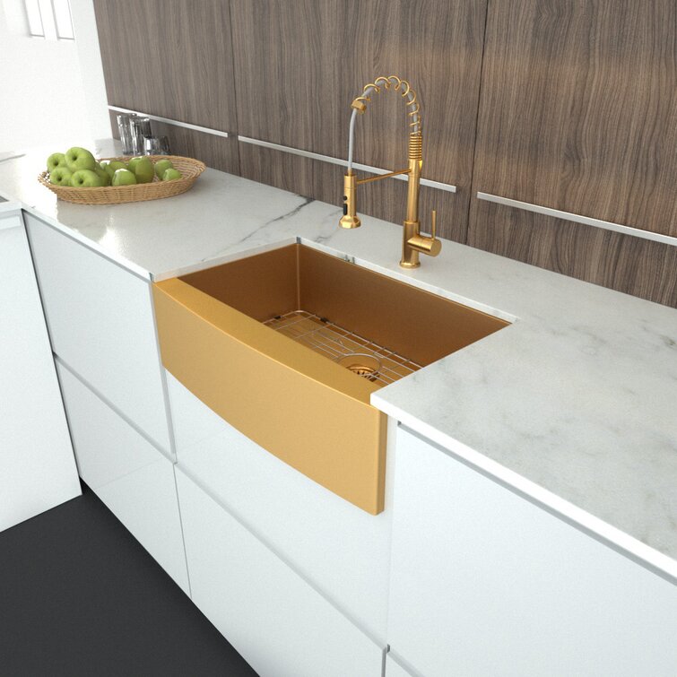 Brushed Gold Single Bowl Farmer Apron Kitchen Sink