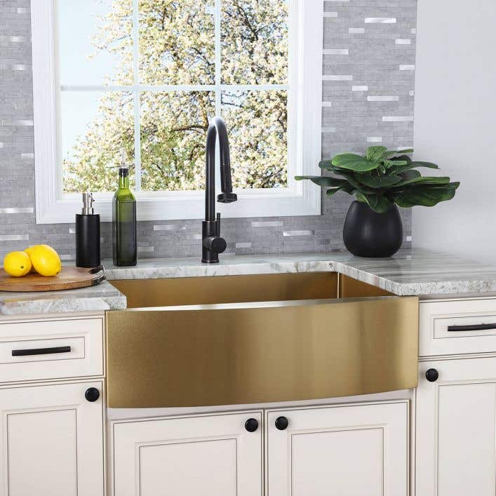 Cafe-Brushed Gold Single Bowl Farmer Apron 16 gauge commercial grade Kitchen Sink