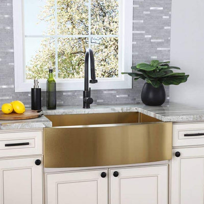 Brushed Gold Single Bowl Farmer Apron Kitchen Sink