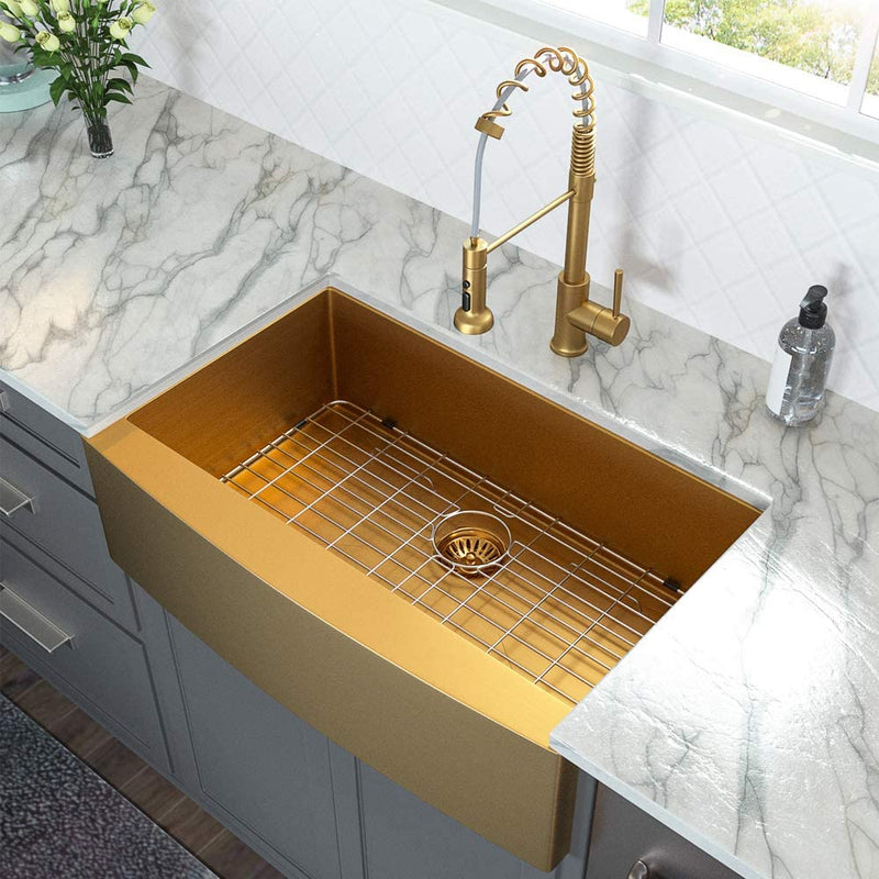 Brushed Gold Single Bowl Farmer Apron Kitchen Sink