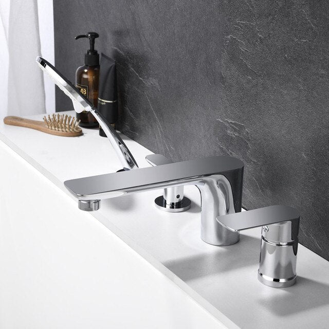 Chrome Deckmount Bathtub Filler Faucet Set