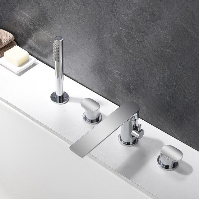 Chrome Deckmount Bathtub Filler Faucet Set