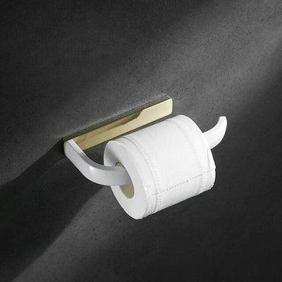 White with gold tone bathroom accessories