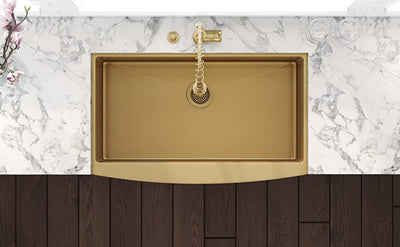 Brushed Gold Single Bowl Farmer Apron Kitchen Sink