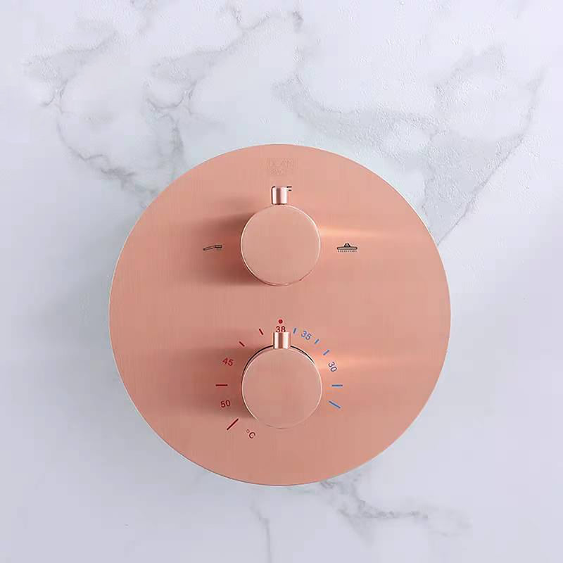 Brushed Rose Gold Satin  12" Round rain Head 2 Way Function Diverter with hand spray thermostatic  shower kit