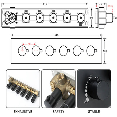 BLACK MATTE SMART WIFI BLUETOOTH SHOWER SYSTEM FLUSHMOUNT CEILING WATERFALL MIST RAIN HEAD SIZE 23"X15" THERMSOTATIC /PRESSURE BALANCE WITH 6 WAY FUNCTION DIVERTER CONTROL AND HAND HELS SPRA AND 6 JET MASSAGE SPRAYERS COMPLETED KIT