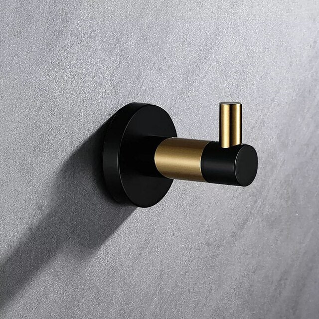 Black with brushed gold bathroom accessories