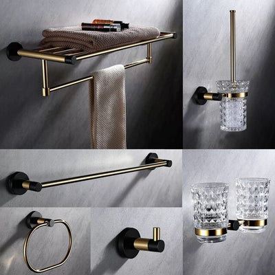 Black with brushed gold bathroom accessories