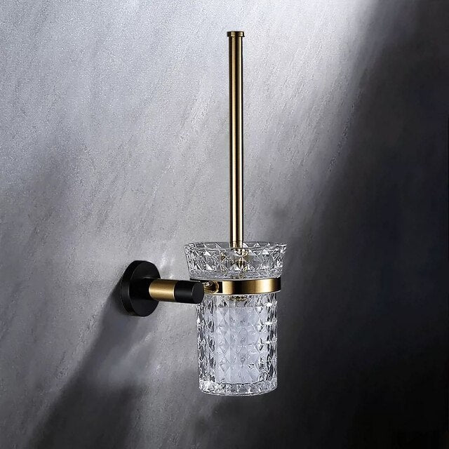 Black with brushed gold bathroom accessories